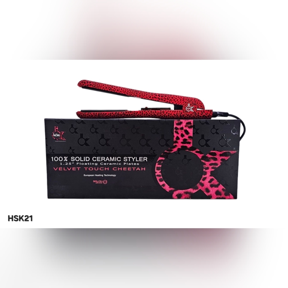 KOR 100% SOLID CERAMIC STRAIGHTENER HSK21 CHEETAH BLACK AND RED